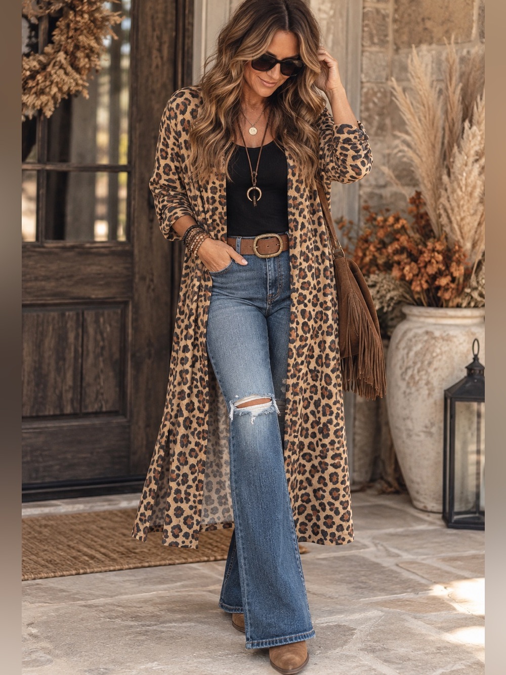 Boutique Plus 1X Leopard Print Duster Cardigan Open Front Soft Brushed NWT